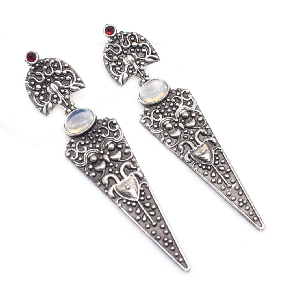 RidVik Boho Chic Long Triangle Geometric Earrings Antique Silver Earring 3"-image-2
