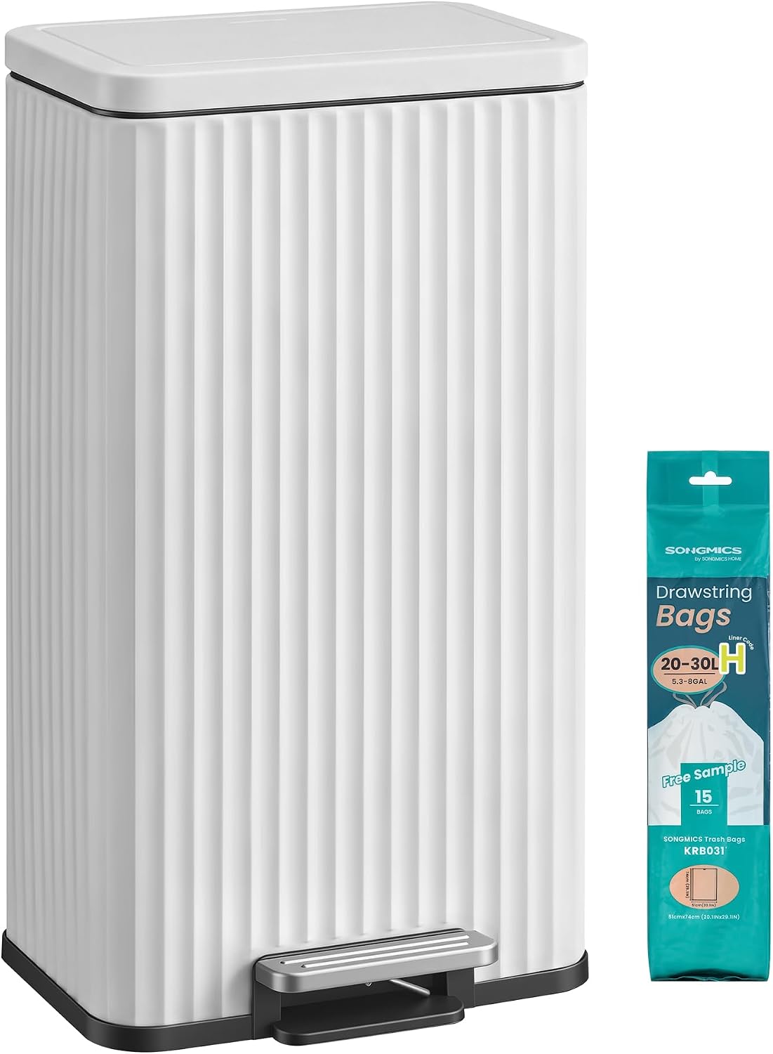 SONGMICS Poubelle de Cuisine, 30 L, avec Pédale, en Acier, Gain de Place
