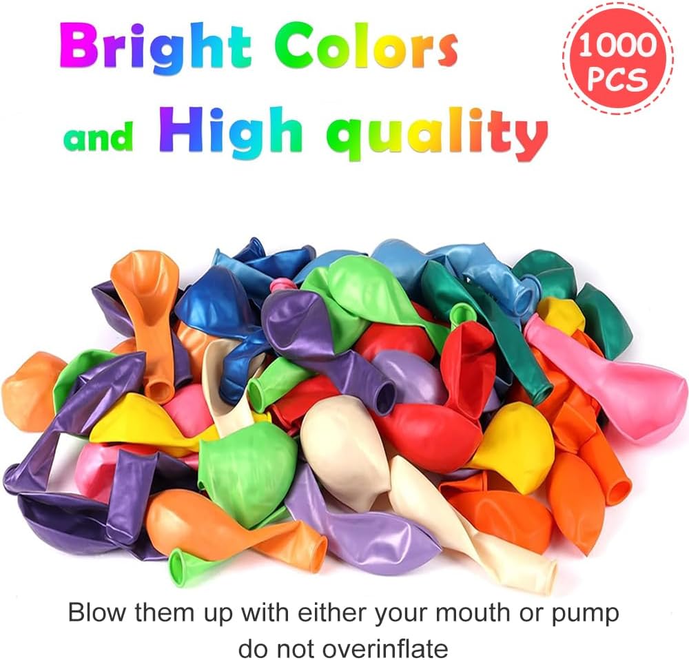 1000Pcs Party Balloons, Rainbow Strong Latex Balloons Assorted Colors for Wedding, Graduation, Birthday Party Decoration (1000Pcs 10Inch)