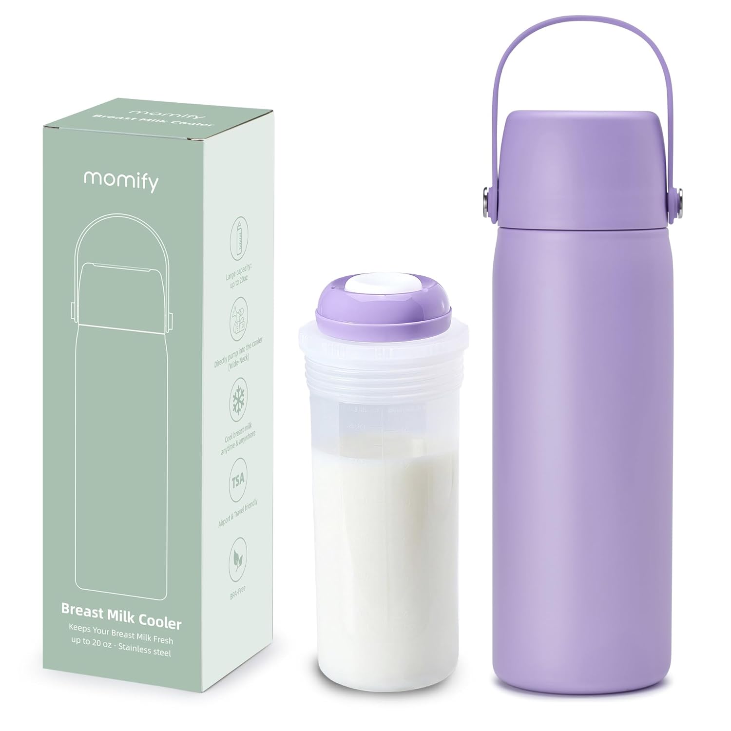 36-Hour Portable Breastmilk Storage Bottle, 20oz Vacuum Insulated Stainless Steel Breast Milk Cooler Bottle, TSA Approved Breast Milk Chiller for New Moms, Outdoor, Travel, Office - Purple