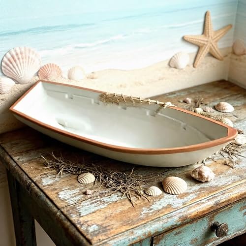 Miniatura 5 de Barco de madera para decoración del hogar, canoa decorativa, bandeja para baño náutico costero, sala de estar, dormitorio, decoración de casa de lago