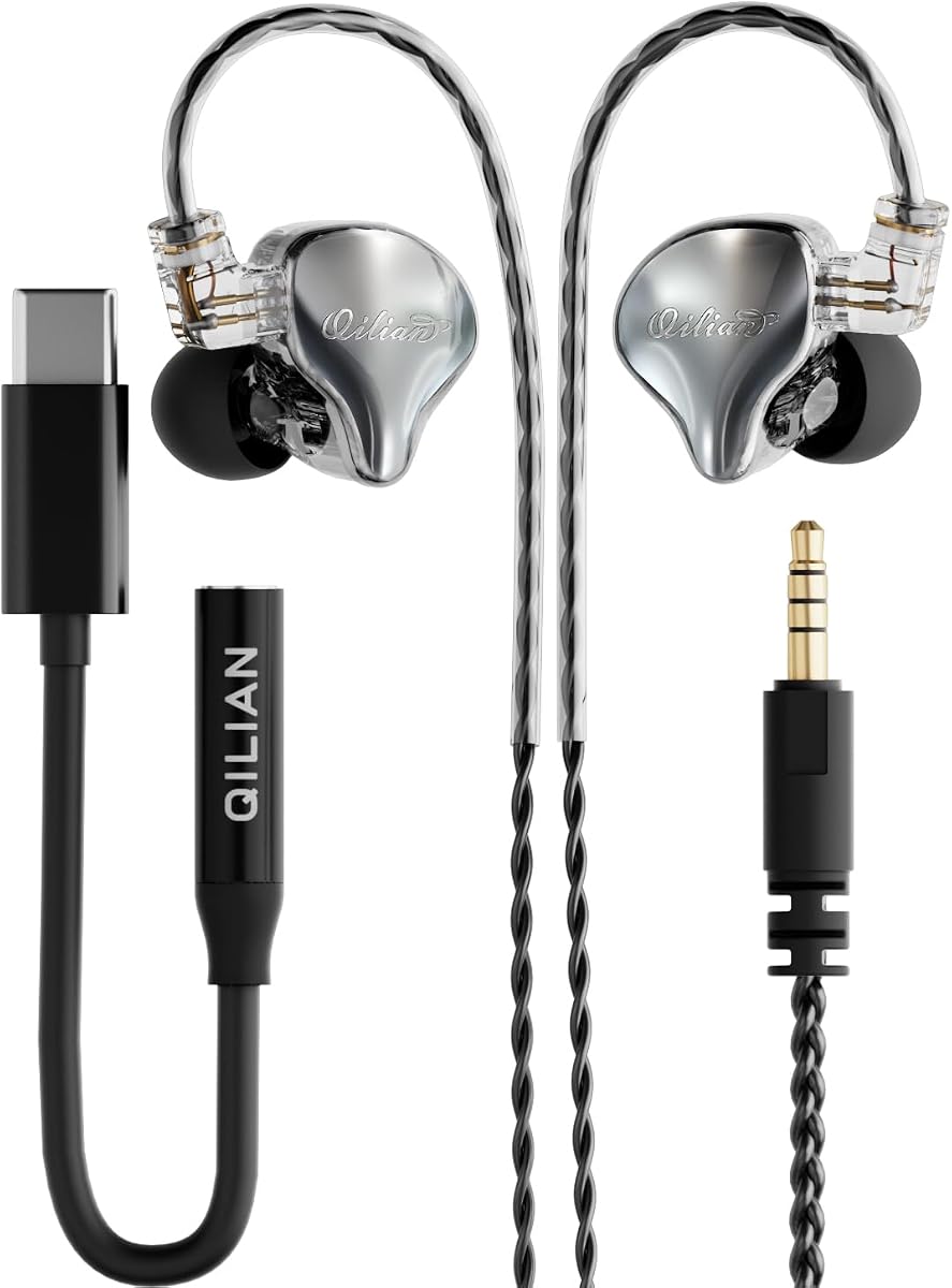 QH3 in Ear Monitor Headphones, Includes 3.5mm Cable & USB-C Adapter,HiFi Music,10mm True Copper Ring Dynamic Drivers, Detachable 0.78mm 2-Pin Cable, for Smartphones & Laptops(Without Mic)