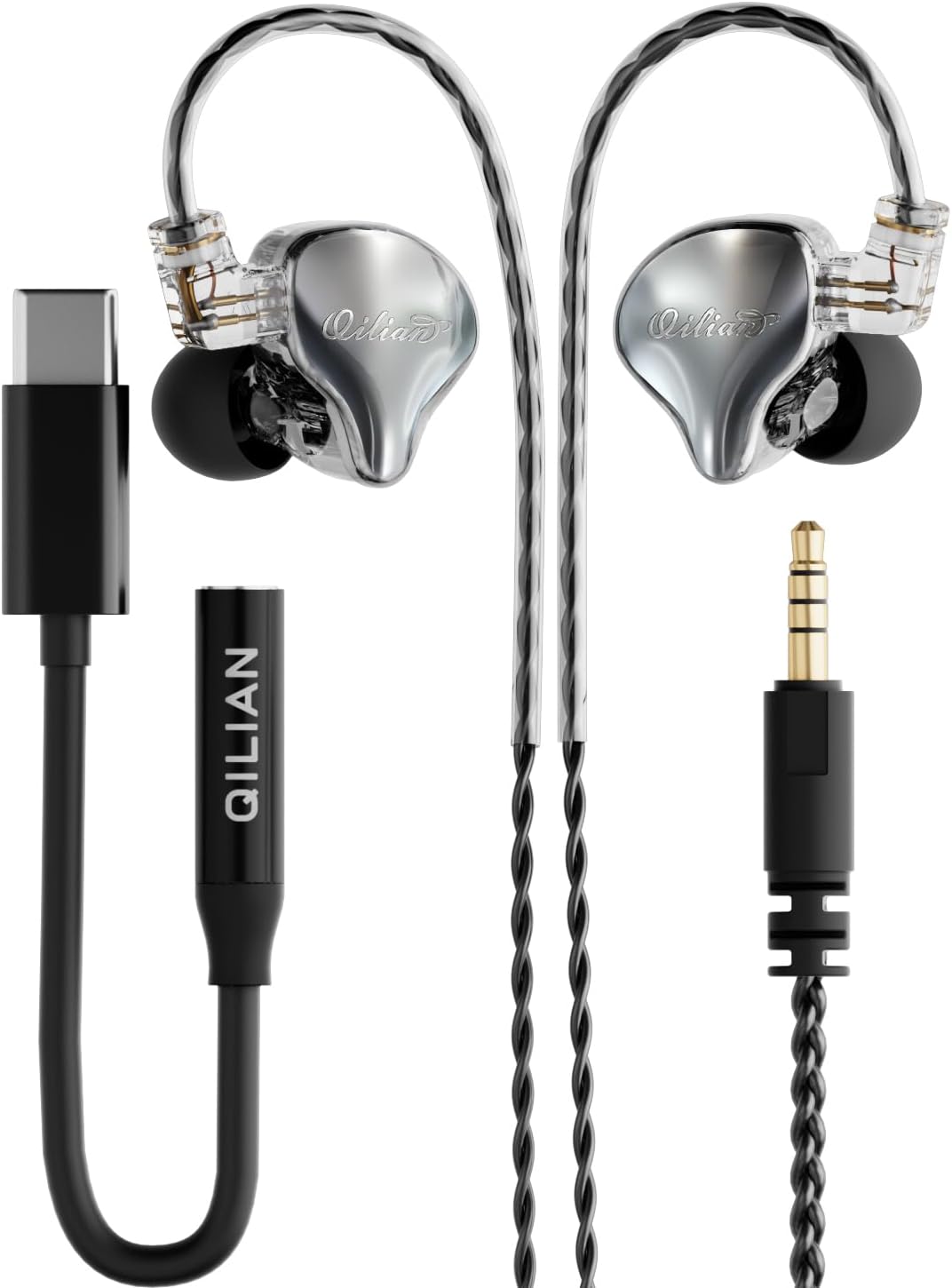 QH3 in Ear Monitor Headphones, Includes 3.5mm Cable & USB-C Adapter,HiFi Music,10mm True Copper Ring Dynamic Drivers, Detachable 0.78mm 2-Pin Cable, for Smartphones & Laptops(Without Mic)