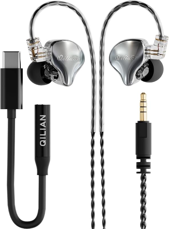 QH3 in Ear Monitor Headphones, Includes 3.5mm Cable & USB-C Adapter,HiFi Music,10mm True Copper Ring Dynamic Drivers, Detachable 0.78mm 2-Pin Cable, for Smartphones & Laptops(Without Mic)