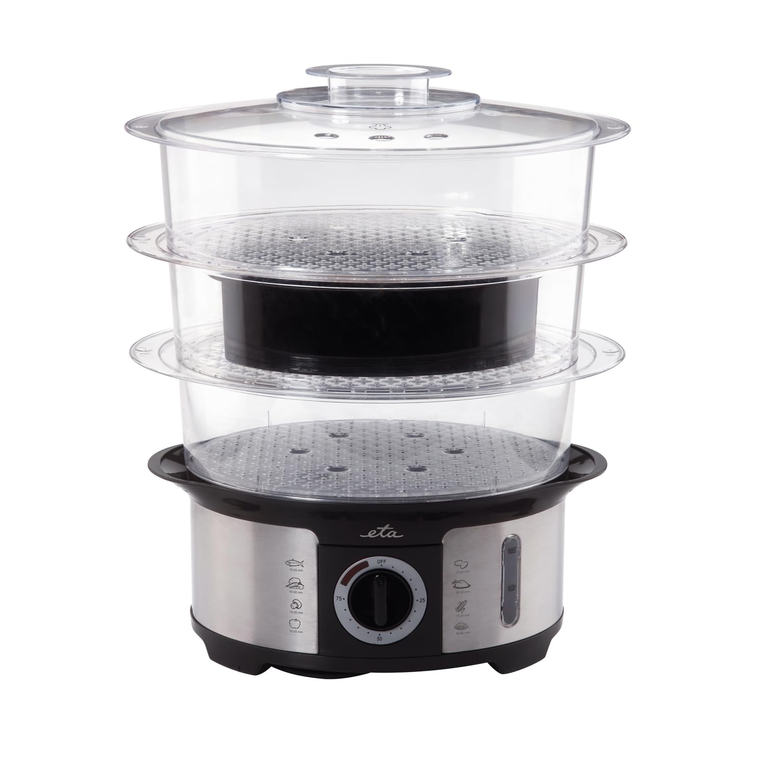 ETA Dampfgarer Steampot I 1100 W I 3 transparente Behälter I Fassungsvermögen 12,25 l I Reisschüssel 1,5 l I Eieraufsatz I Timer