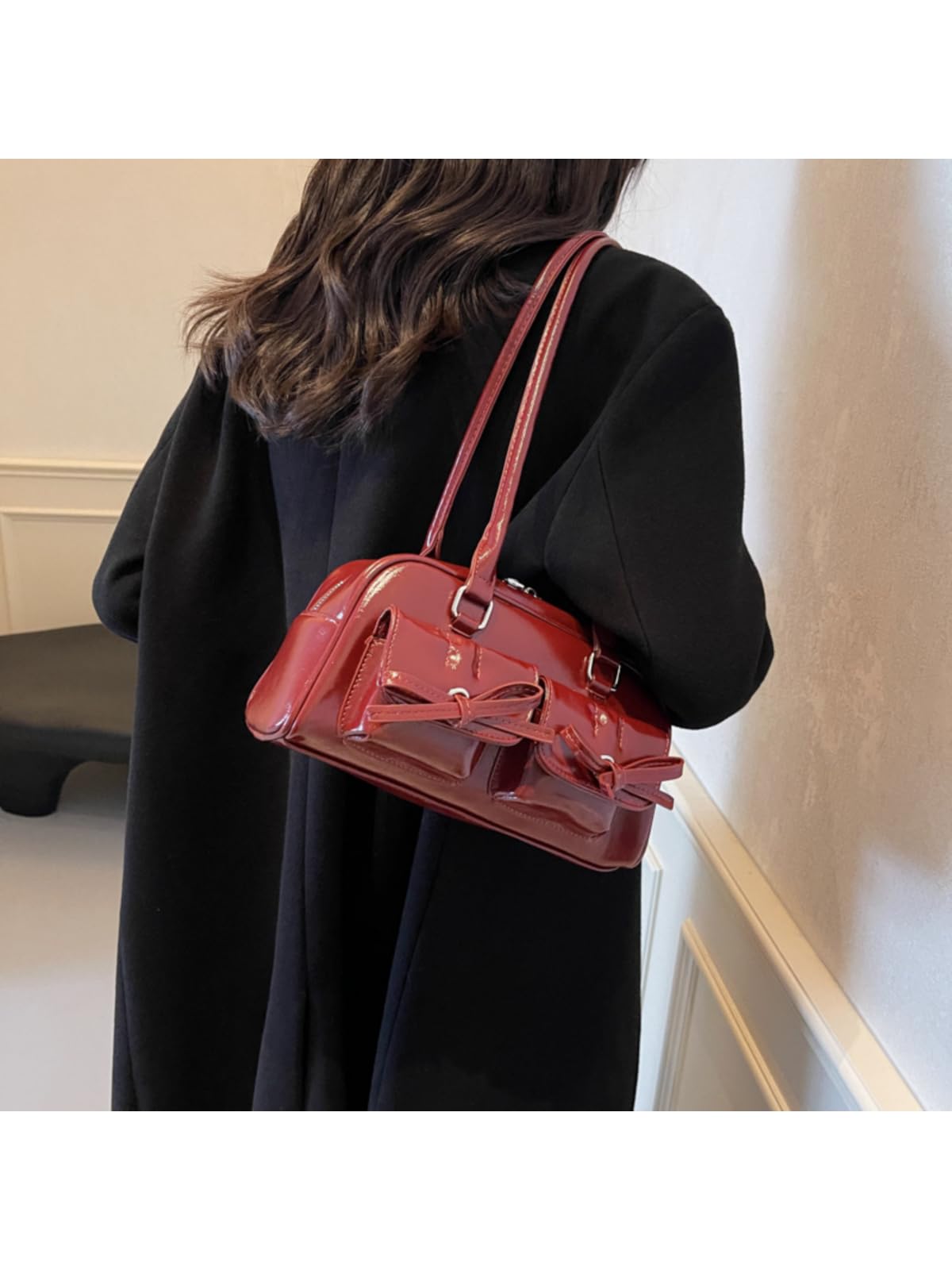 Bolso de mano retro de mariposa para mujer, de piel sintética, con asa para axilas, bolso de hombro Y2K