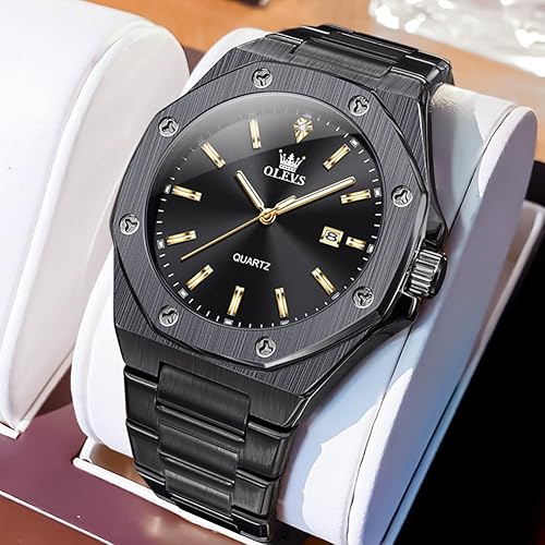 Miniatura 9 de OLEVS - Relojes de acero inoxidable para hombre, reloj de negocios y vestir de gran tamaño, fácil de leer, analógico, impermeable, luminoso, casual,
