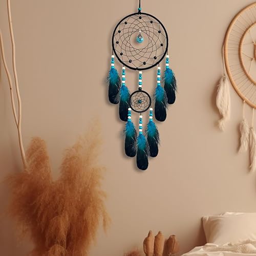 Miniatura 6 de Atrapasueños para adultos, decoración de habitación azul y negro atrapasueños para dormitorio, decoración de pared colgante hecho a mano, regalos