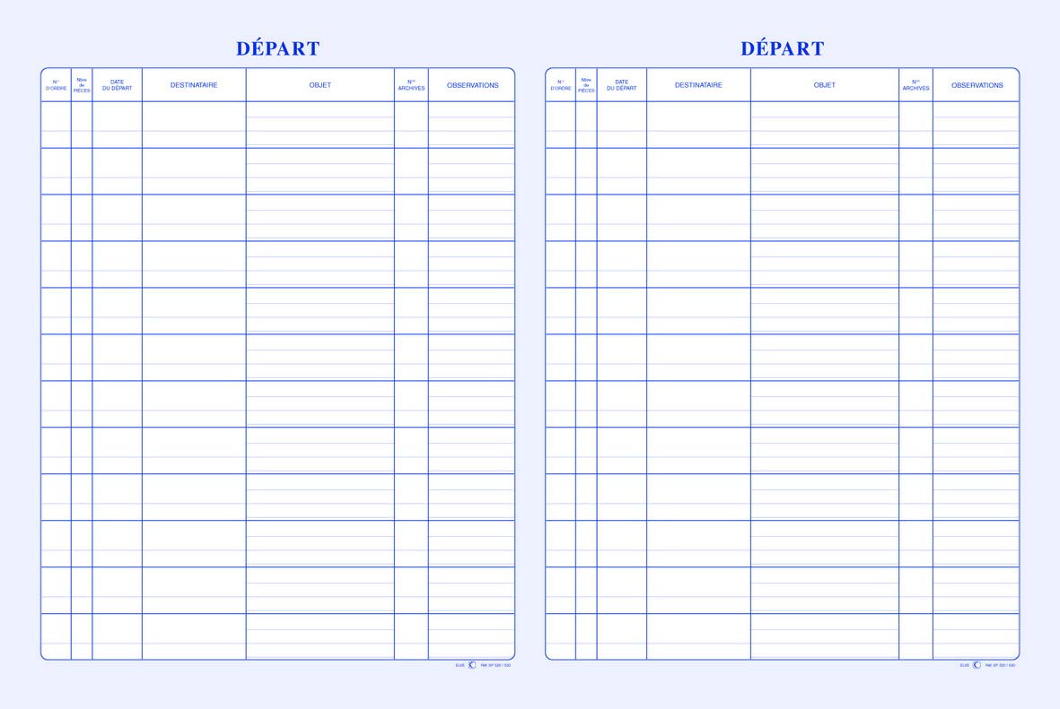 Lebon et Vernay SP520 Registre pour enregistrement du courrier départ 150 pages en 25x32cm Vert