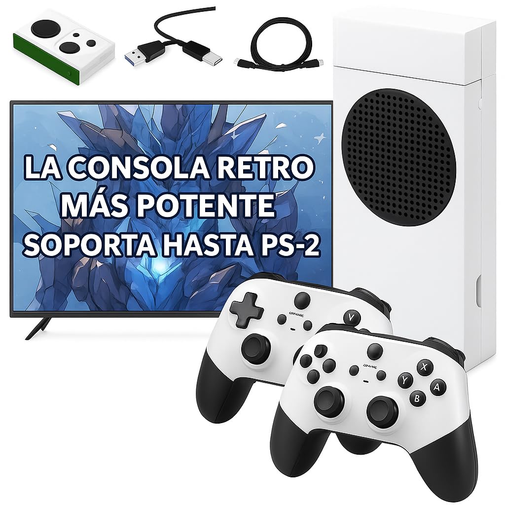 Consola Retro PS 2 Stick HDMI con 20,000+ Titulos, La más potente con soporte hasta PS-2, Gamepads con Iluminados, Octa-Core, 2GB RAM, SD de 128GB, Incluye +30 Sistemas