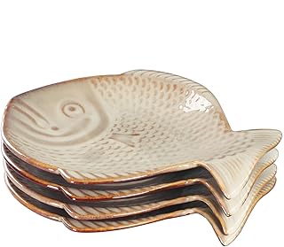 Ceramic Serving Platters, Salad Plate Set of 4, Large Serving Tray for Entertaining, for Snacks, Dessert, Appetizer, BBQ, Dinner Dishwasher Safe, Fish shape 10.2 Inch