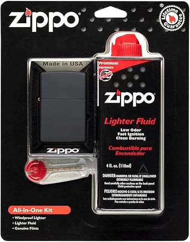 Miniatura 2 de Zippo Kit todo en uno con encendedor negro mate resistente al viento Negro,Cobrizo cepillado,Kit Plata,Verde,https://www.amazon.com/dp/undefined