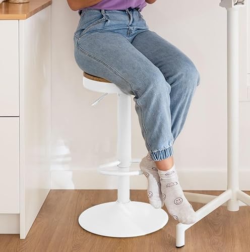 Kidol & Shellder Bar Stools Set Of 2 White,Wooden Seat Counter Stools,Swivel Adjustable Barstools,8 Mins Quick Assembly,Loads Up To 300Lbs #TOP6