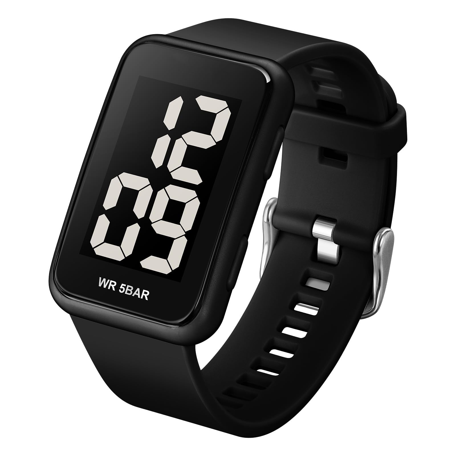 TERRIFIDigital Watch, Square Digital Watch for Men and Women - Waterproof LED Watch with Big Numbers Dial, EL Backlight Luminous Display, Calendar Show, Simple and fashionablefor Students and Teens(Black)