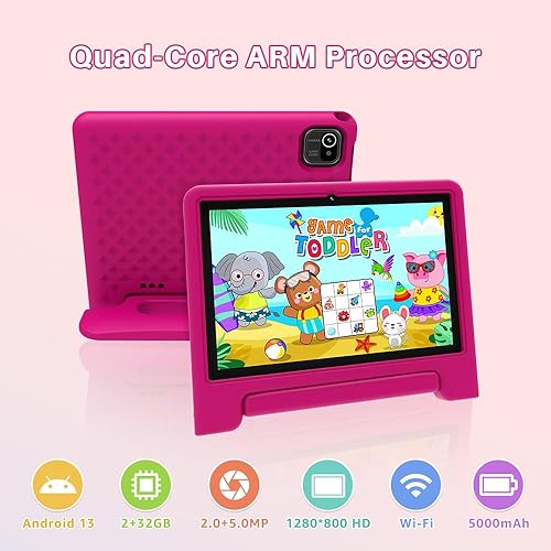 Miniatura 3 de Tablet Android 13 Kids de 10 pulgadas  Potente Quad-Core, 2 GB de RAM, 32 GB ROM, cámara de 5 MP  con funda convertible a prueba de golpes,