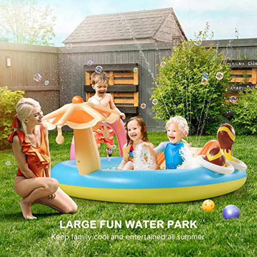Inflatable Play Center, Kiddie Baby Pool, 98'' X 67'' X 32'', Kids Inflatable Pool With Slide For Garden, Backyard Water Park, Fountain Arch, Extra Thick, Easy Set Up For Ages 2+ Toddlers #TOP2