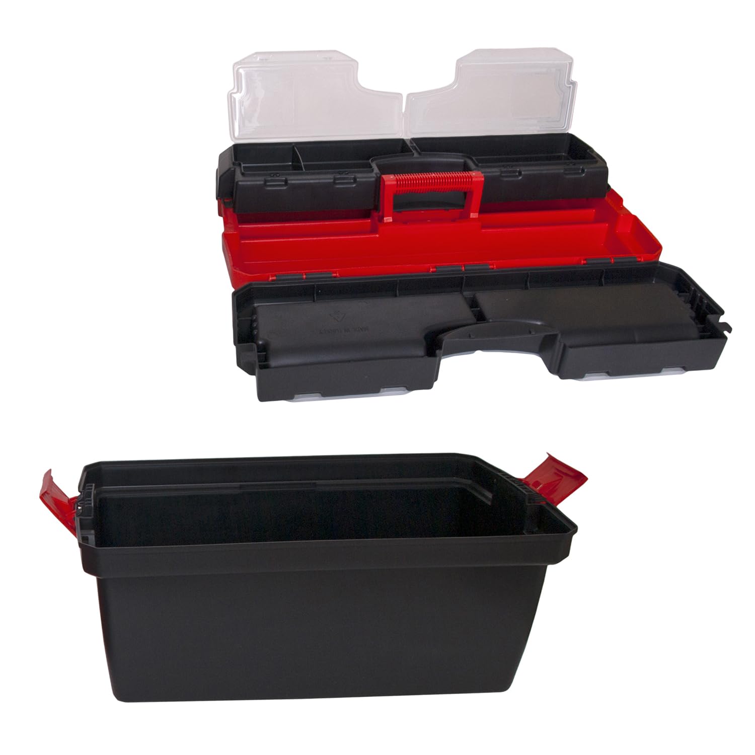 Caja de herramientas grande 60 cm 24" plástico con tapa extraíble bandeja y 8 compartimentos organizadores