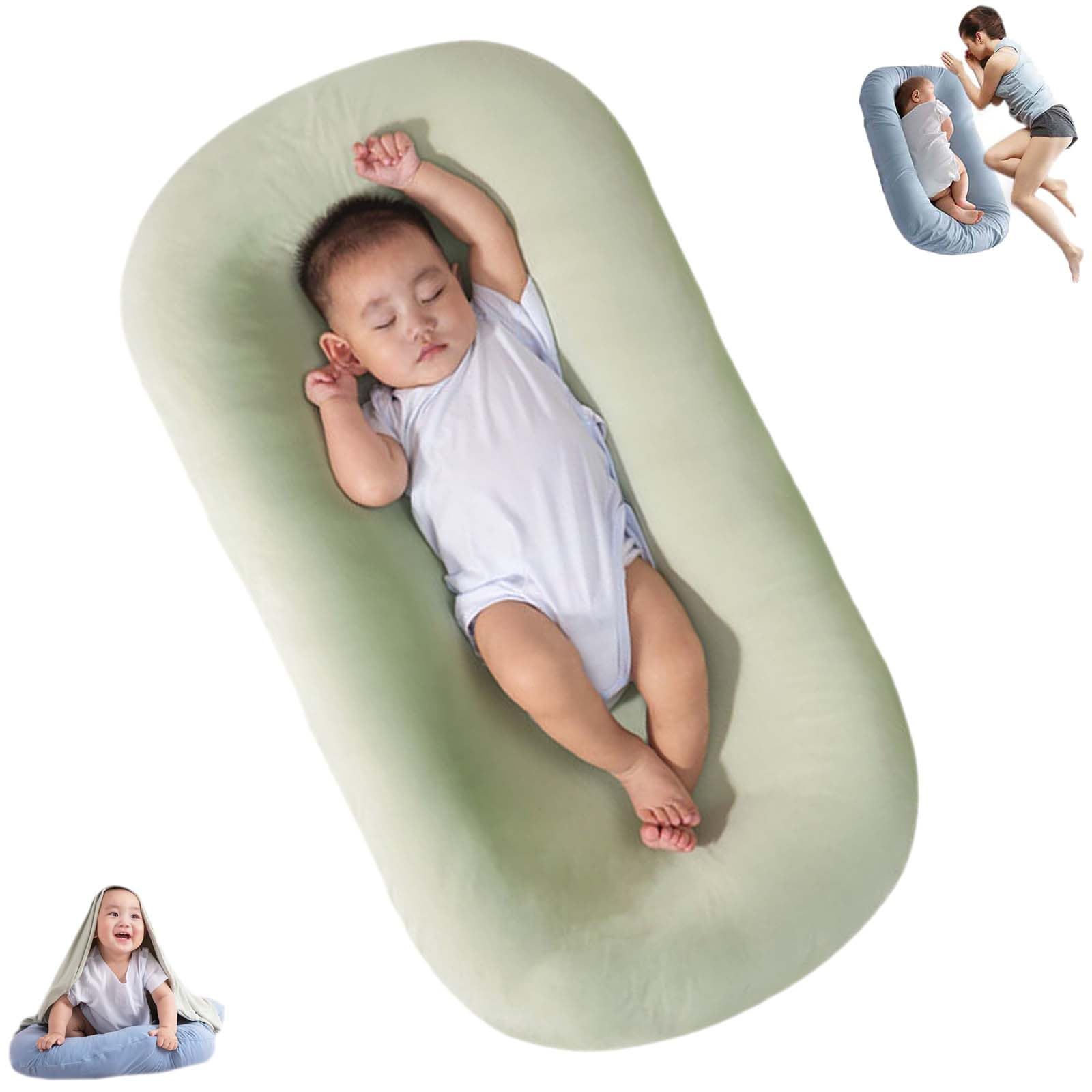 Baby Lounger for Newborn Pillow, Baby Pillow Nest Cosleeping for Baby in Bed, Newborn Lounger for Boys & Girls 0-12 Months (Green)