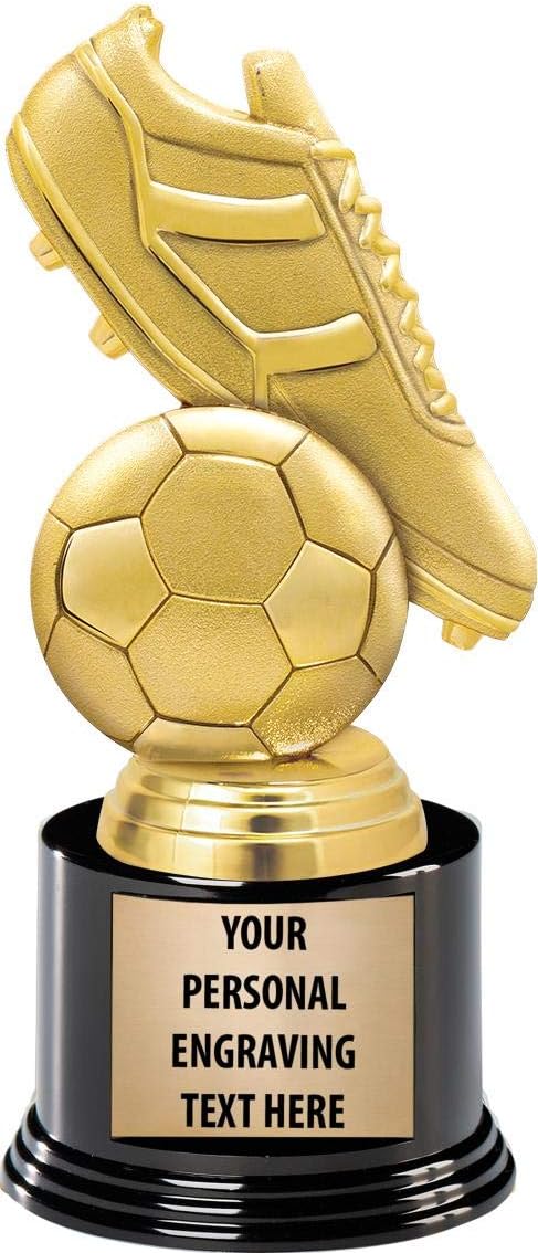 Crown Awards Soccer Trophies with Custom Engraving, 7.25" Personalized Gold Soccer Ball and Cleat Trophy On Deluxe Round Base