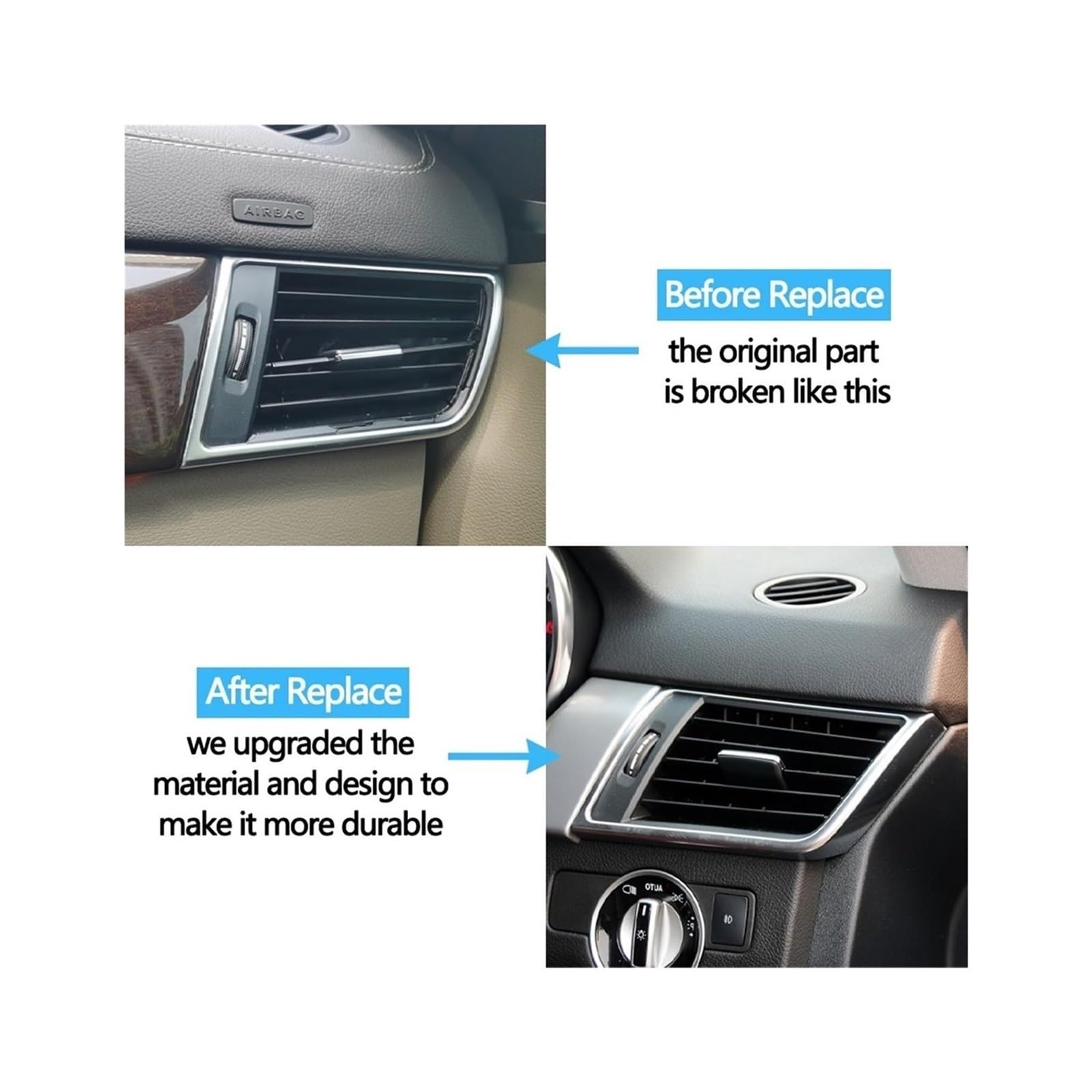 Salida Aire Rejilla para Benz para ML GL GLE GLS Clase W166 W292 LHD RHD Consola Automóvil Tablero Aire Acondicionado Rejilla Ventilación Cubierta Salida Compatible con(Black Right)