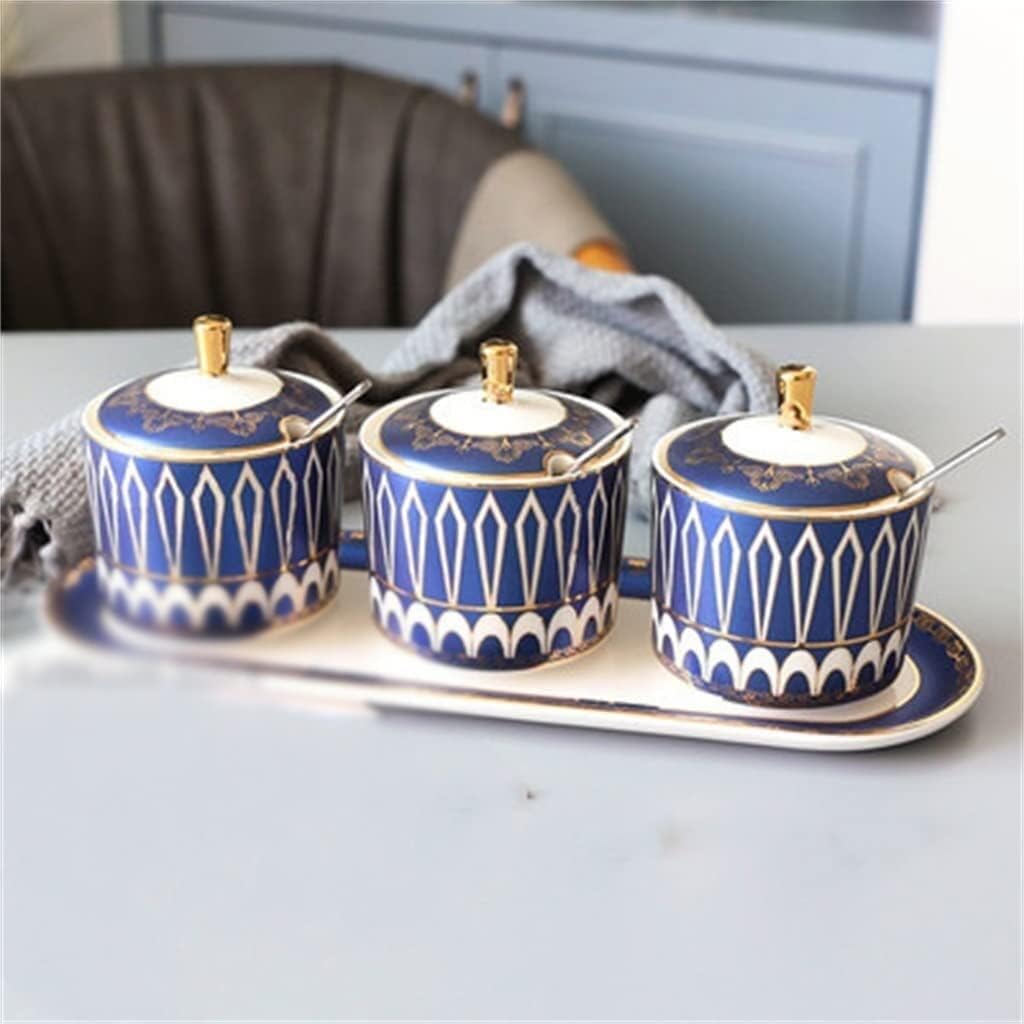 Nordic Light Luxury Ceramic Seasoning Pot Four-Piece Kitchen Seasoning Ceramic Storage Tank Kitchen Seasoning Tool Household Seasoning Container (A One Size)