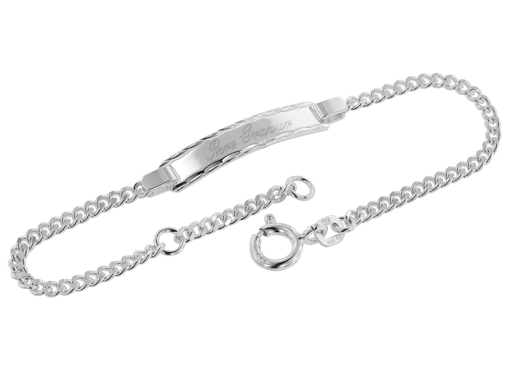 trendor Armband mit Gravur für Baby und Kinder 925 Silber 14/12 cm 39505-14 | Gravurschmuck Baby Sterlingsilber, Identitäts-Armband personalisierbar, Flachpanzer-Armband gravierbar, inkl. Wunsch-Gravur