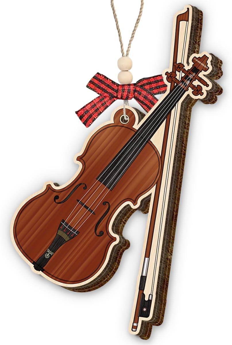 Violin Christmas Ornament 2025 – Violin Ornaments for Girls, Women, Men, Player, Teacher, Wooden Music Christmas Ornament – Unique Gifts for Violin Players