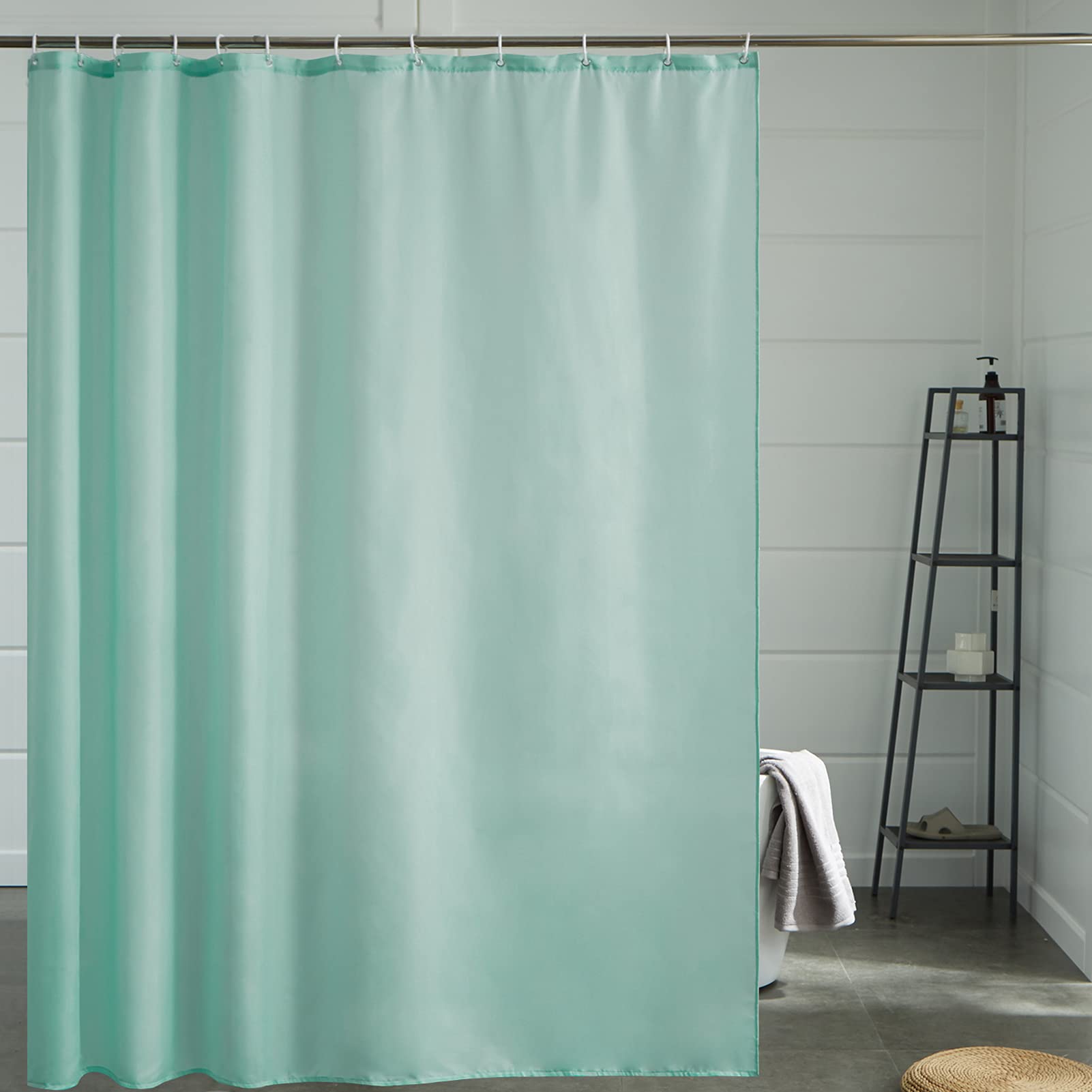 Cortinas Baño Blanca Antimoho Antibacteriano Impermeable Poliester Tela Lisa Lavable, con 12 Ganchos Plásticos, 180x200 Cortina. — view 125
