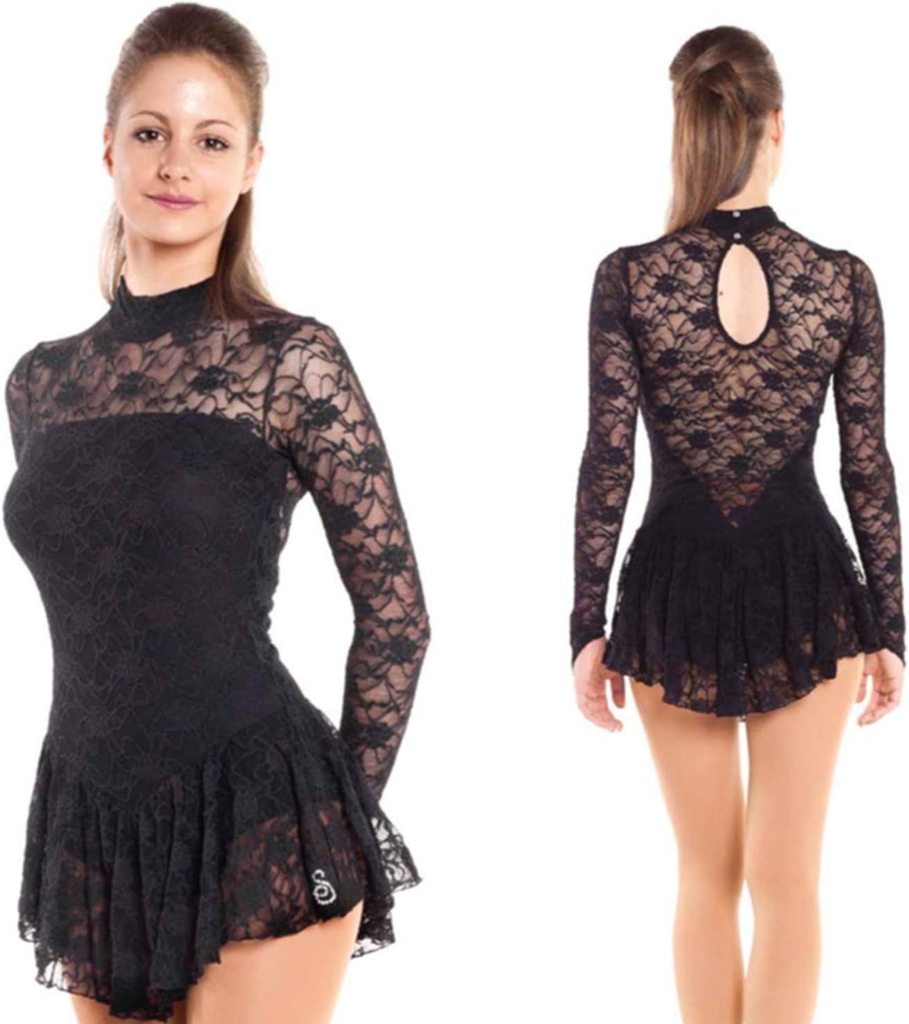 # 132 / Italy Hand-Made/Figure Ice Skating Dress, Roller Skating, Black, X-Small