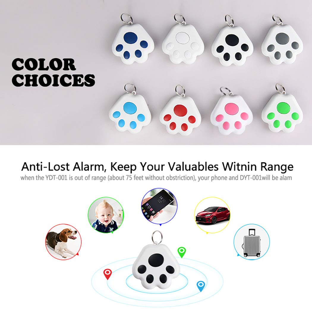 Image showing 'Anti-Lost Alarm, Keep Your Valuables Within Range' with a YUYOU tracker in the center, surrounded by icons of a dog, baby, car, and luggage, indicating items it can track.