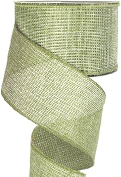 Green Burlap Ribbon Easter Ribbon for Crafts Gift Wrapping Wreath Bows Green Linen Wired Ribbon for Home Birthday Party Wedding Easter St Patricks Day Decoration 2.5" X 10 Yard