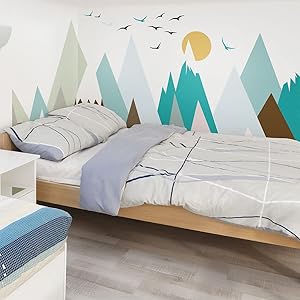 Pegatinas de pared para niños – Decoración para habitación de bebé – Adhesivo de pared gigante para niños – Montañas escandinavas Oyenka – 50 x 75 cm