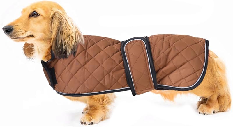 Casaco de Inverno para Dachshund com Forro de Fleece e Ajuste Regulável Geyecete Marrom Tamanho S