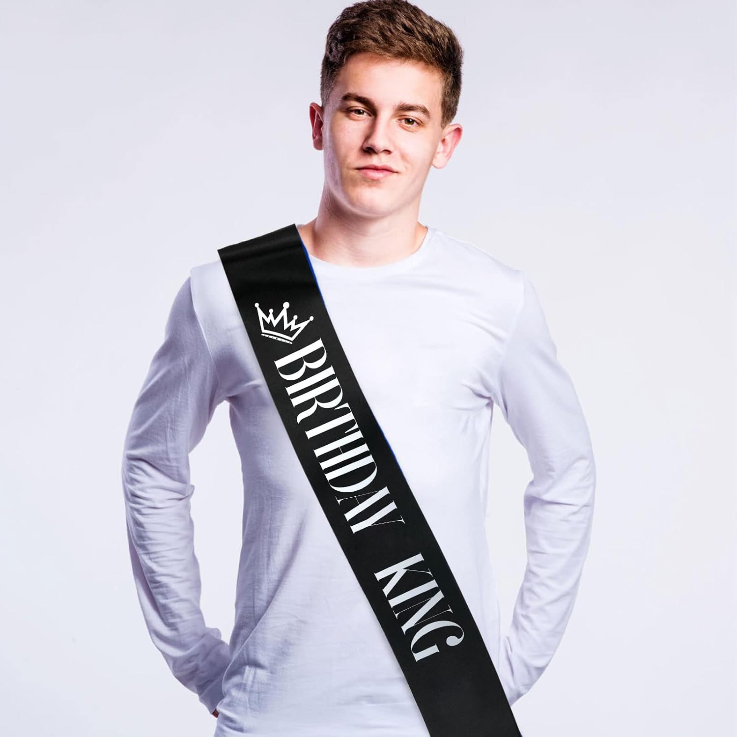 9PCS Birthday Squad Sashes for Men, Black Birthday King Sash Set for Funny 16th 18th 21st 30th 40th 50th 60th or Other Bday Party Favors Decorations