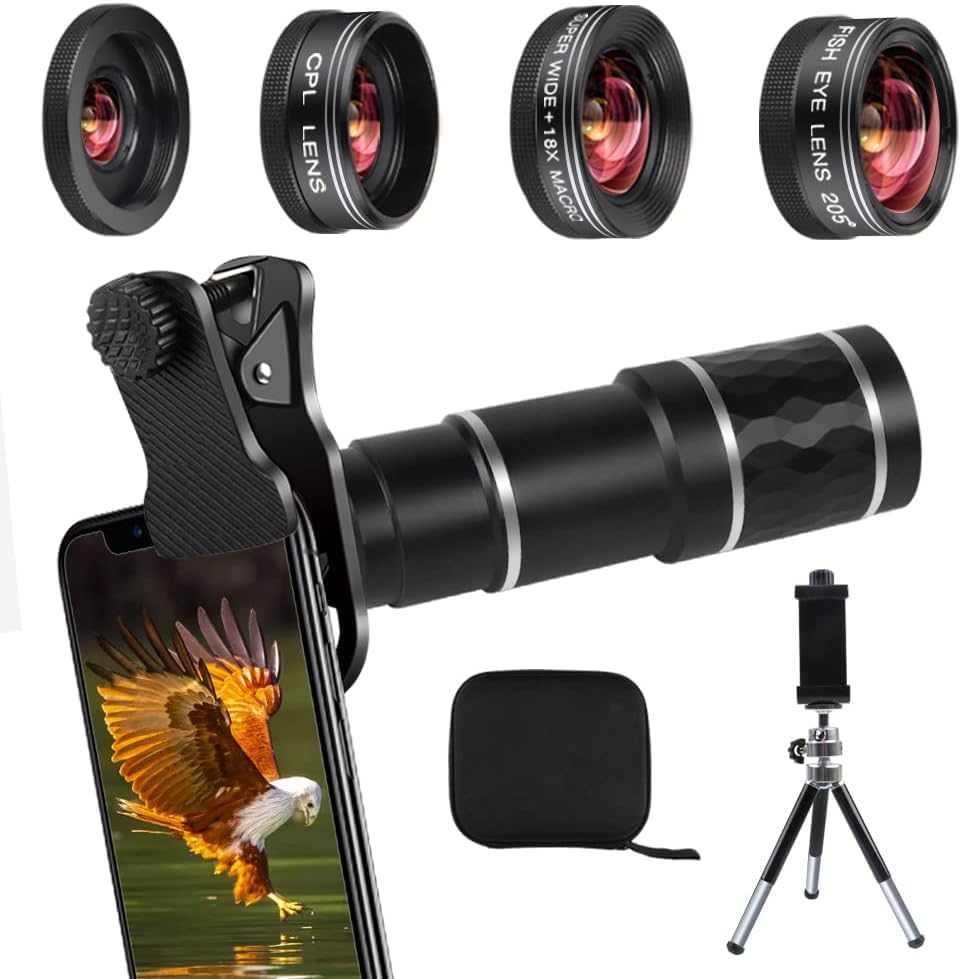 Phone Camera Lens Kit for iPhone, Android, 20X Telephoto Zoom Lens, Phone Wide Angle & Ma…