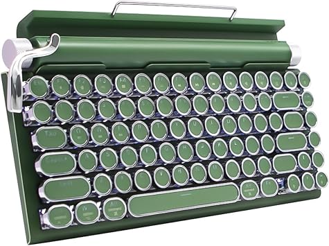 Adventurers Retro Typewriter-Style Mechanical Keyboard, 83 Keys, 75% Compact Layout, Bluetooth 5.0 and Wired, Hot-Swappable Blue Switch, White Backlit for Windows/Mac/iPad/PC/Laptop Dark Green