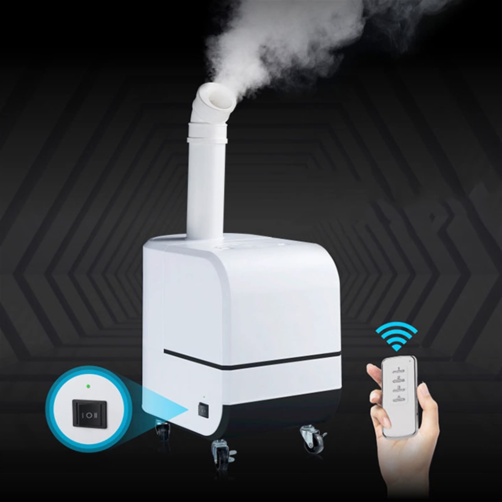 Humidificador Ultrasónico Humidificador ultrasónico comercial 12L Humidificador de hogares grande con control remoto y ruedas universales, apagado automático sin agua, 1800 ml / h Humidificador de Air