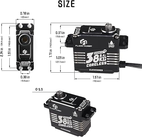 Miniatura 5 de Servo sin núcleo de 83.8 lbs, servo de alto par de torsión de 8.4 V, engranaje de metal completo servo RC con IP67 impermeable y soporte magnético