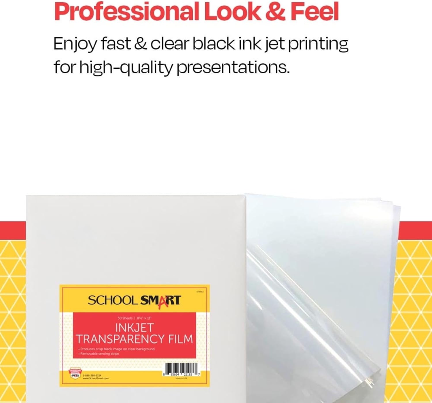 School Smart Inkjet Transparency Film with Sensing Strip, 8-1/2 x 11 Inches, Clear, Pack of 50