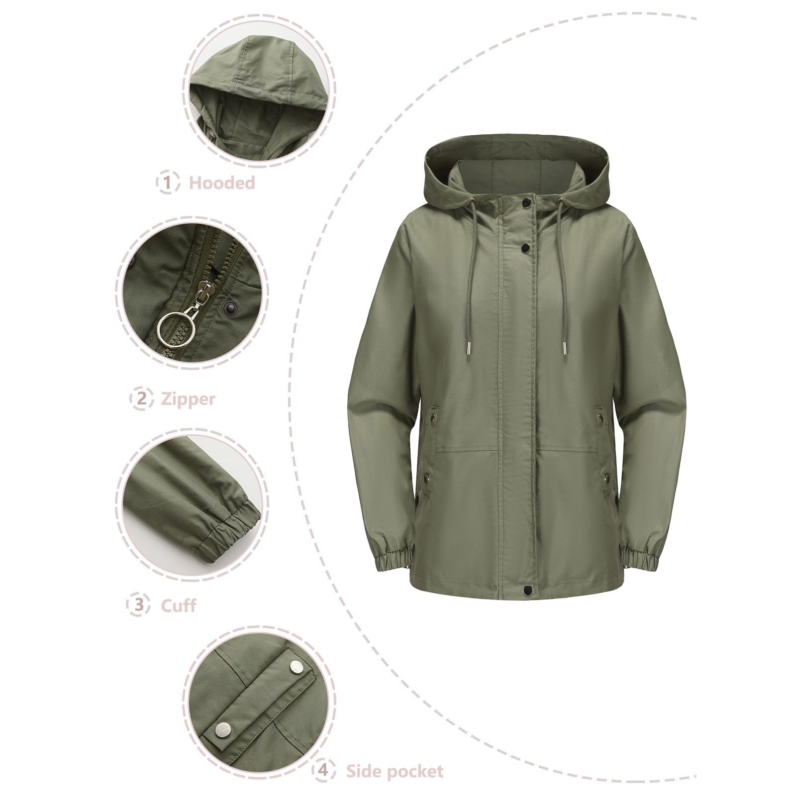 Generisch Chaqueta de verano elegante para mujer, chaqueta de lluvia para mujer, fina, ligera, para senderismo, chaqueta de entretiempo, corte holgado, chaqueta de ocio con bolsillos, chaqueta con
