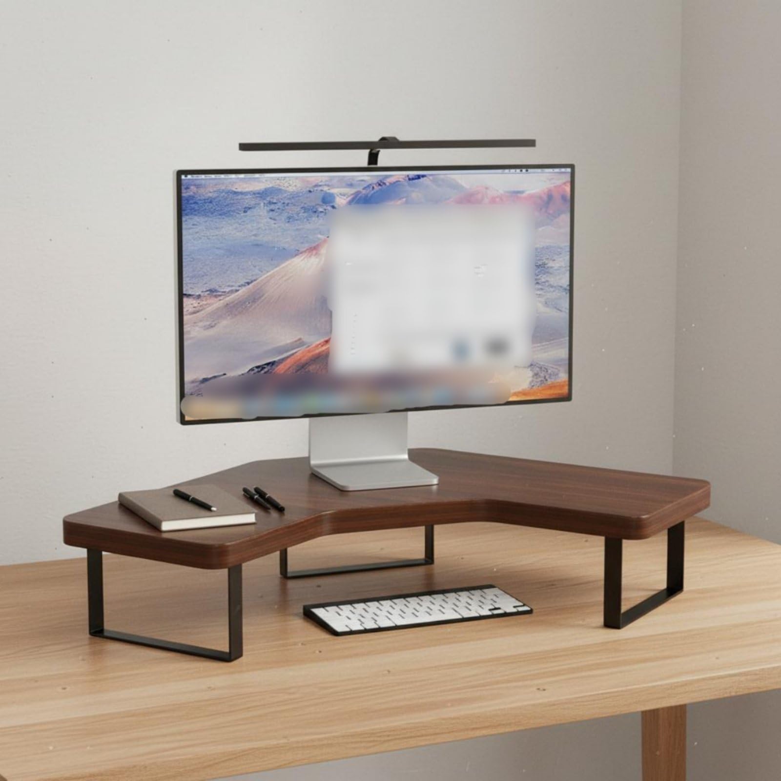 Supporto per Computer Desktop Rialzato con Ripiano Rialzato da Scrivania Design Minimale Spazio Sottostante per Tastiera Scaffale per Adatto a , Noce , M
