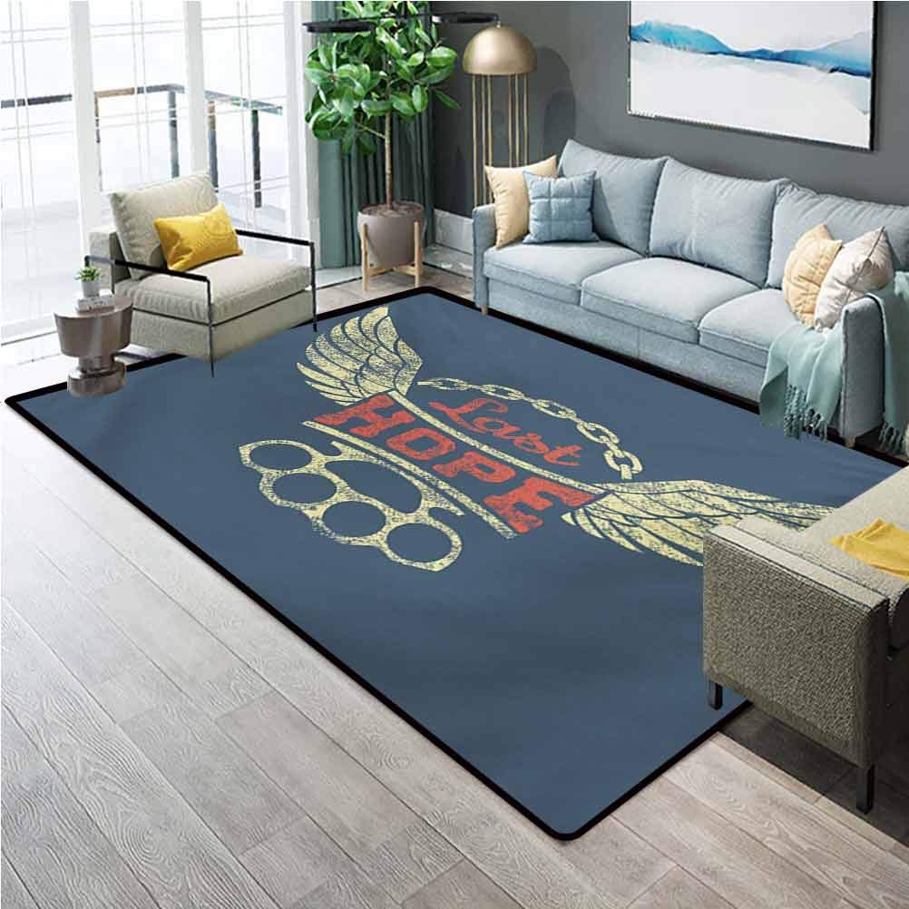 Vintage Bathroom Rug Rugs for Living Room Grunge Label Wings Chain Brass Knuckles Last Hope Quote fo