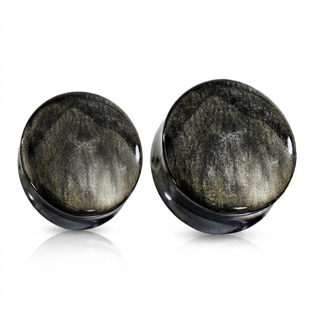 E665 Paire de bouchons d'oreille évasés en obsidienne dorée naturelle pour oreilles étirées