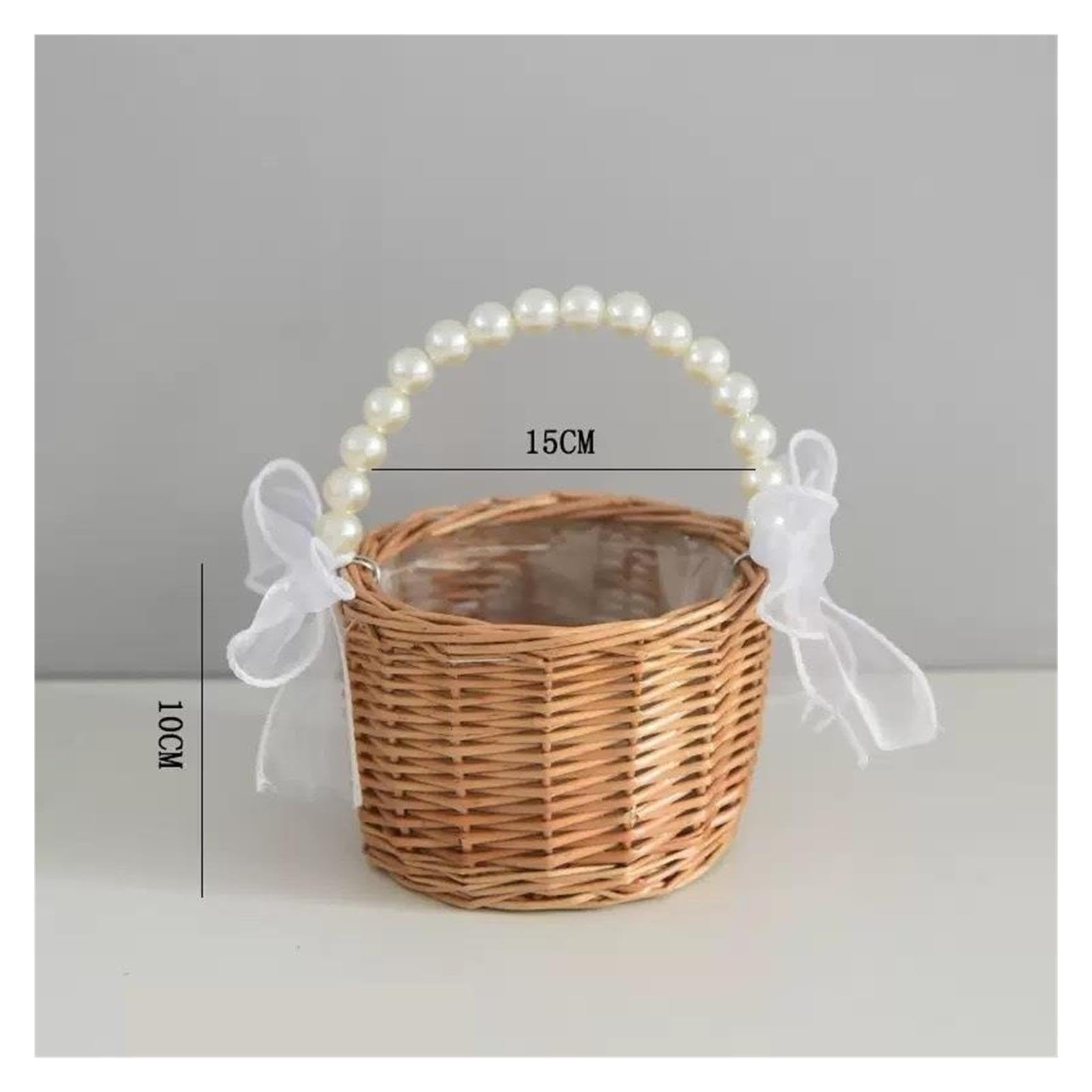 1pcs Pearl Portable Rattan Flower Basket Per Matrimoni