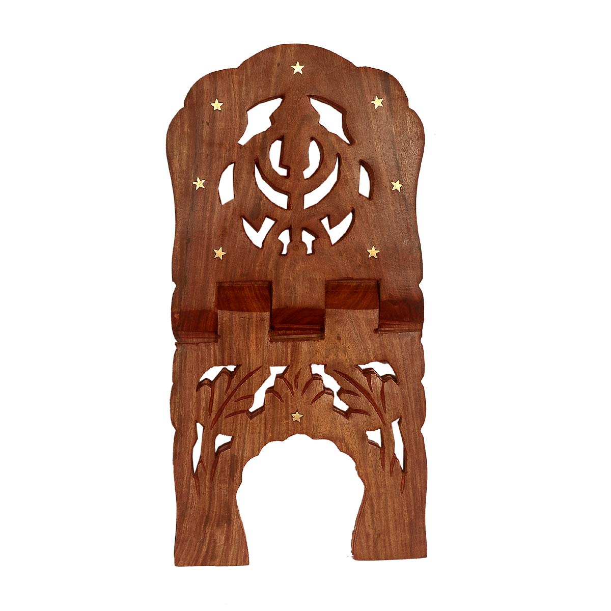 ABW by Classical Youth® Handcrafted Sikh Khanda Foldable Book Stand Holder/Book Rest Keep for Home/Work Space/Religious Places (Brown, 13 Inches)-image-4
