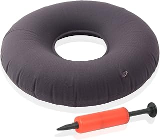 Dr. Frederick's Original Donut Pillow - 18" Inflatable Donut Cushion for Tailbone Pain Relief - Donut Pillow Seat Cushion for Hemorrhoids, Bed Sores, Prostatitis - Gray Flannel & Vinyl