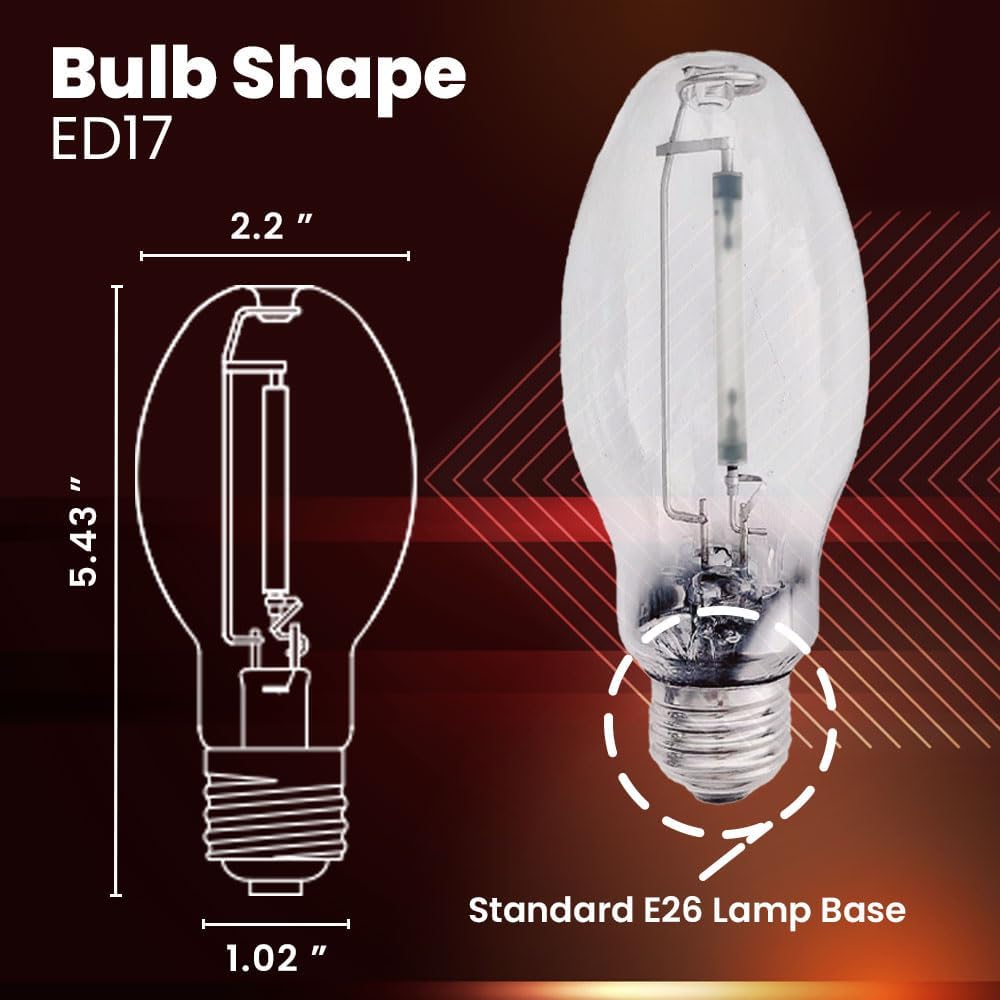 LU150/MED High Pressure Sodium Light Bulb, 150 Watts, ED17/MED, Medium Base (E26), ANSI Code S55, 16200 Lumen, 24000 Life Hours, Clear Bulb, 2100K, 2 Pack