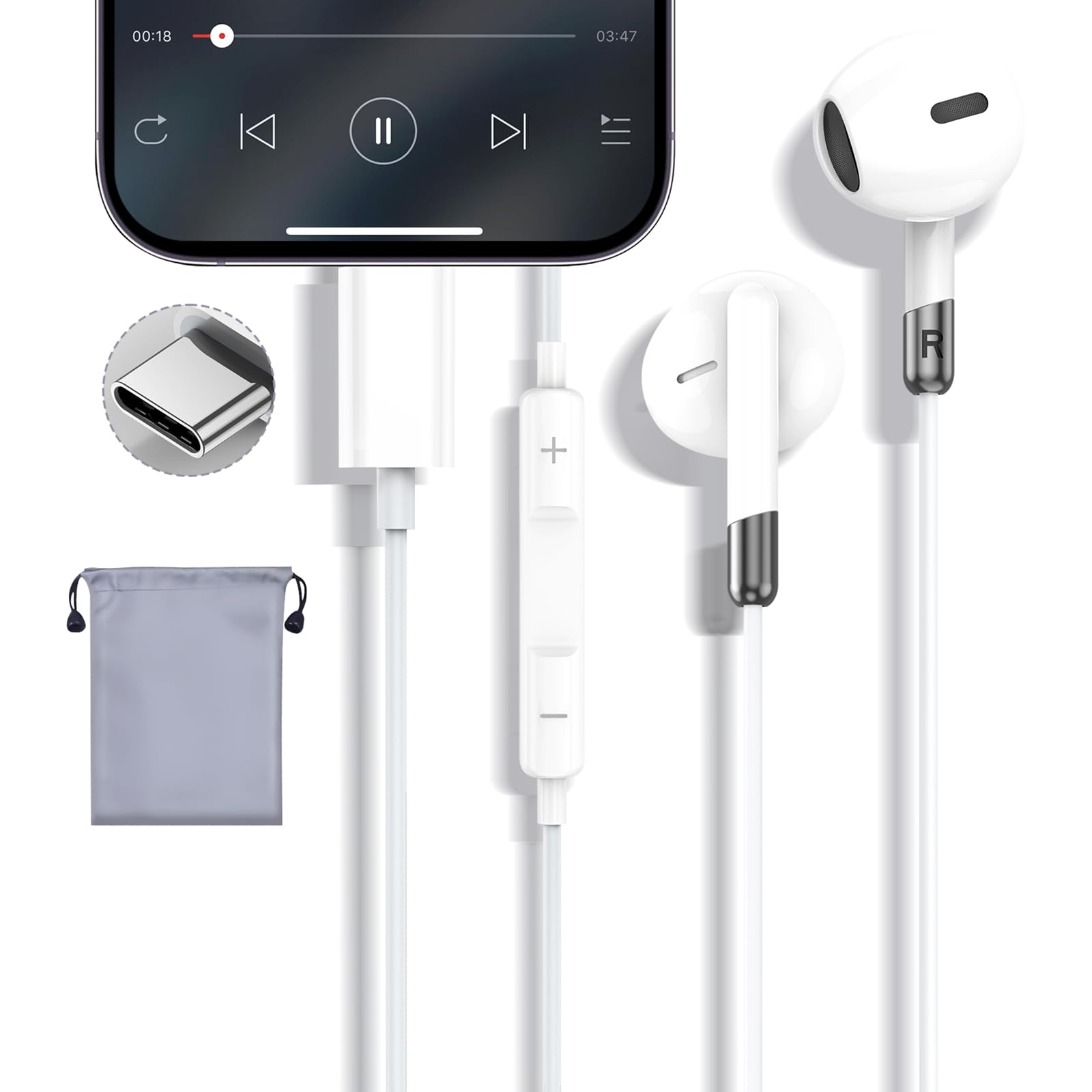 Chayoo タイプc イヤホン 有線 マイク付き【2025革新版】Type-C イヤホン USB-C 有線 ノイズキャンセリング カナル型 通話可能 音量調整 快適な装着感 携帯便利 iPhone 15│Xperia│Galaxy│Reno│小米│PixelなどCタイプポート付きの搭載の機種に対応（ホワイト）