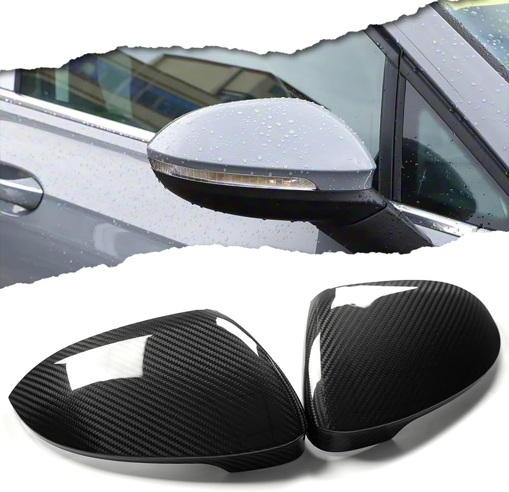 Dry Carbon Fiber Rear View Mirror Shell Cover for VW Golf 8 GTI GTD GTE R Line 2021 2022 2023 2024 2025 Door Mirror Cap for Golf MK8.5 GTI R (Glossy CF w/Lane Assisant)