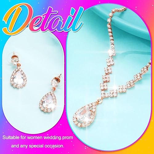 Miniatura 6 de Aukmla Juego de collar de novia y aretes de plata con diamantes de imitación, accesorios de joyería de cristal para mujer (juego de 3)